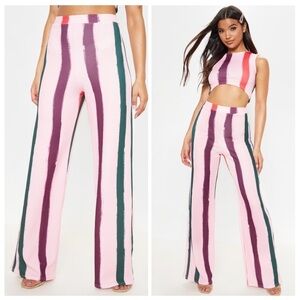 PRETTYLITTLETHING Light Pink Multi Stripe Wide Leg Pants